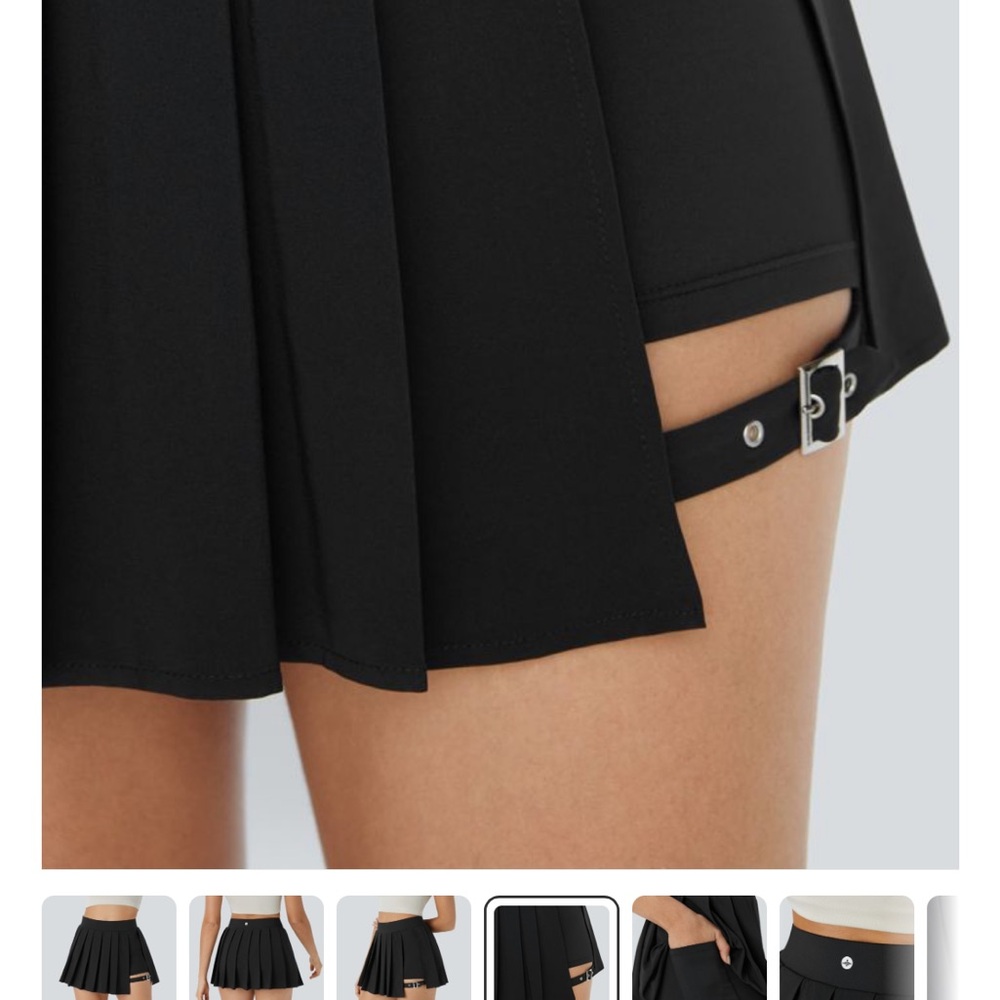 HALARA Black Pleated Mini Skirt with Buckle Strap Detail - Picture 8 of 11